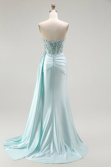 Strapless Corset Light Green Prom Dress with Appliques